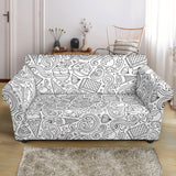 Cartoon Hand Drawn Ice Cream Black White Loveseat Couch Slipcover