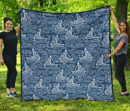 Hand Drawn Sailboat Pattern Premium Quilt