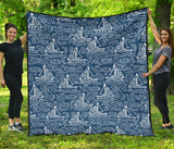 Hand Drawn Sailboat Pattern Premium Quilt