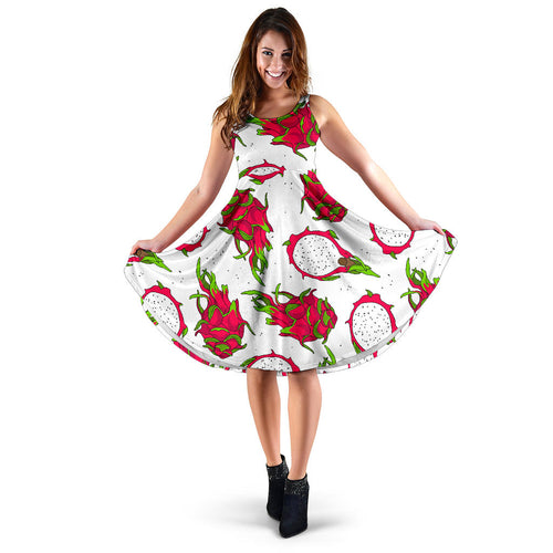 Dragon Fruits White Background Sleeveless Midi Dress