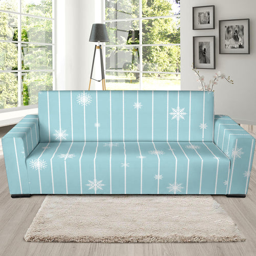 Snowflake Pattern Blue Stripe Background Sofa Slipcover