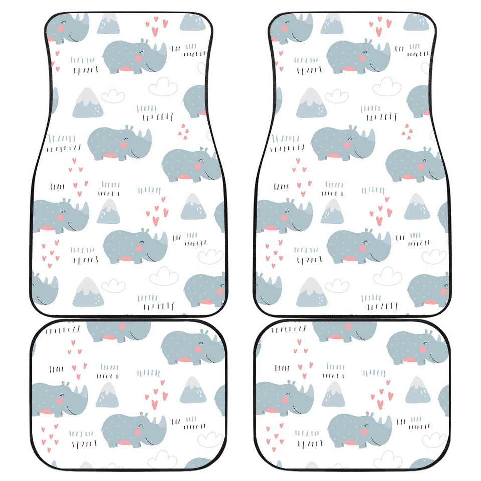 Cute Rhino Heart Pattern Front And Back Car Mats