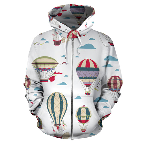 Hot Air Balloon Pattern Zip Up Hoodie