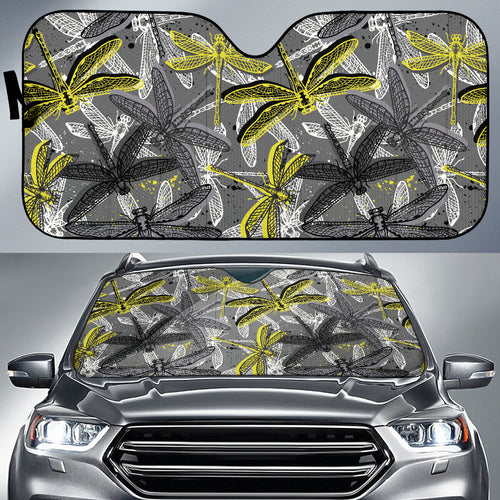 Hand Drawn Dragonfly Pattern Car Sun Shade