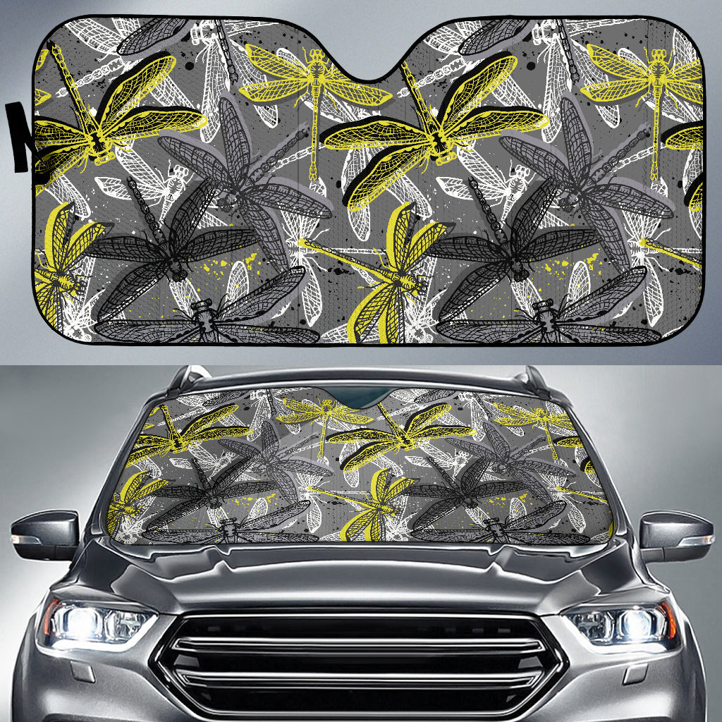 Hand Drawn Dragonfly Pattern Car Sun Shade
