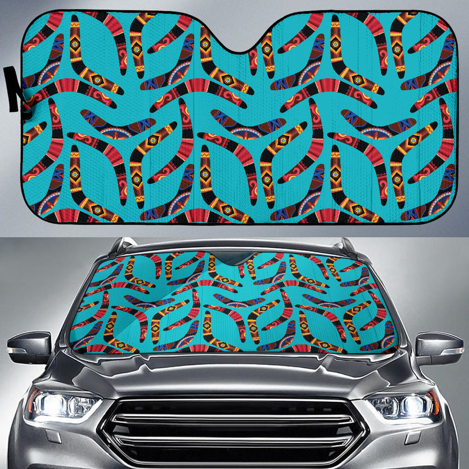 Boomerang Australian Aboriginal Ornament Blue Background Car Sun Shade