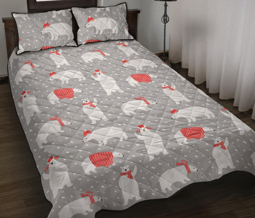 Cute polar bear christmas snow pattern Quilt Bed Set