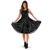 Spider Web Pattern Black Background White Cobweb Sleeveless Midi Dress