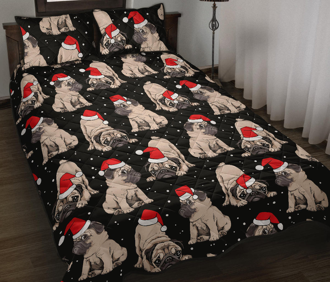 Christmas Pugs Santa_s red cap pattern Quilt Bed Set