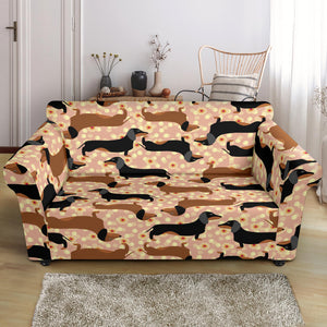 Dachshund Floral Background Loveseat Couch Slipcover