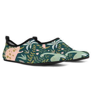 Dinosaurs Tropical Leaves Flower Pattern Aqua Shoes