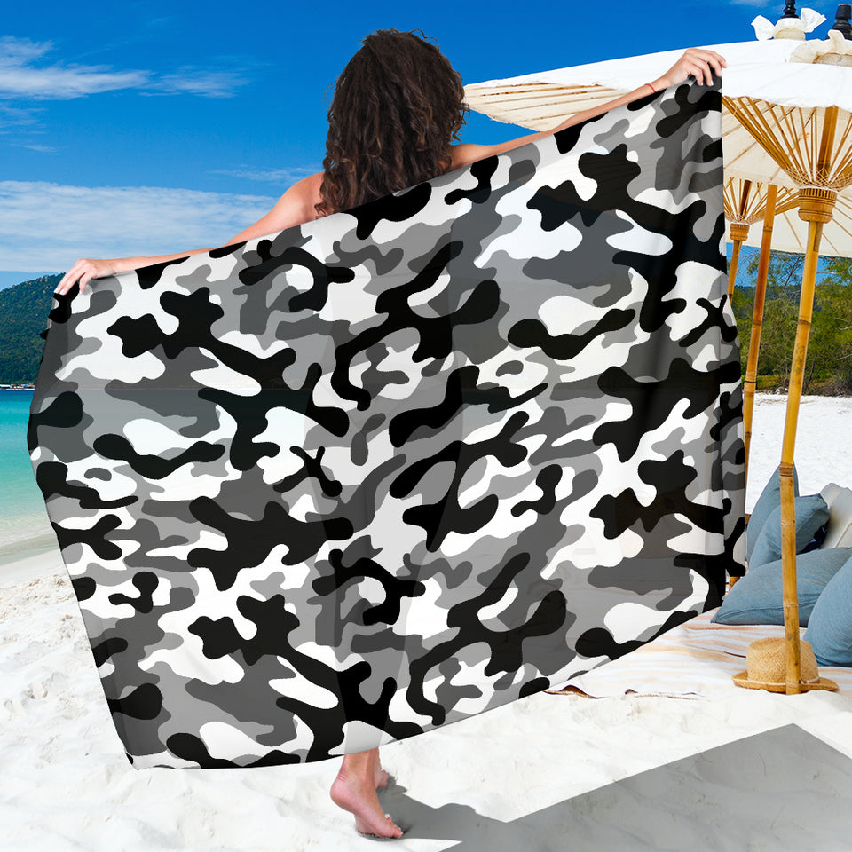 Black White Camo Camouflage Pattern Sarong