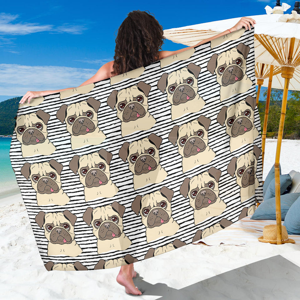 Happy Pug Pattern Sarong