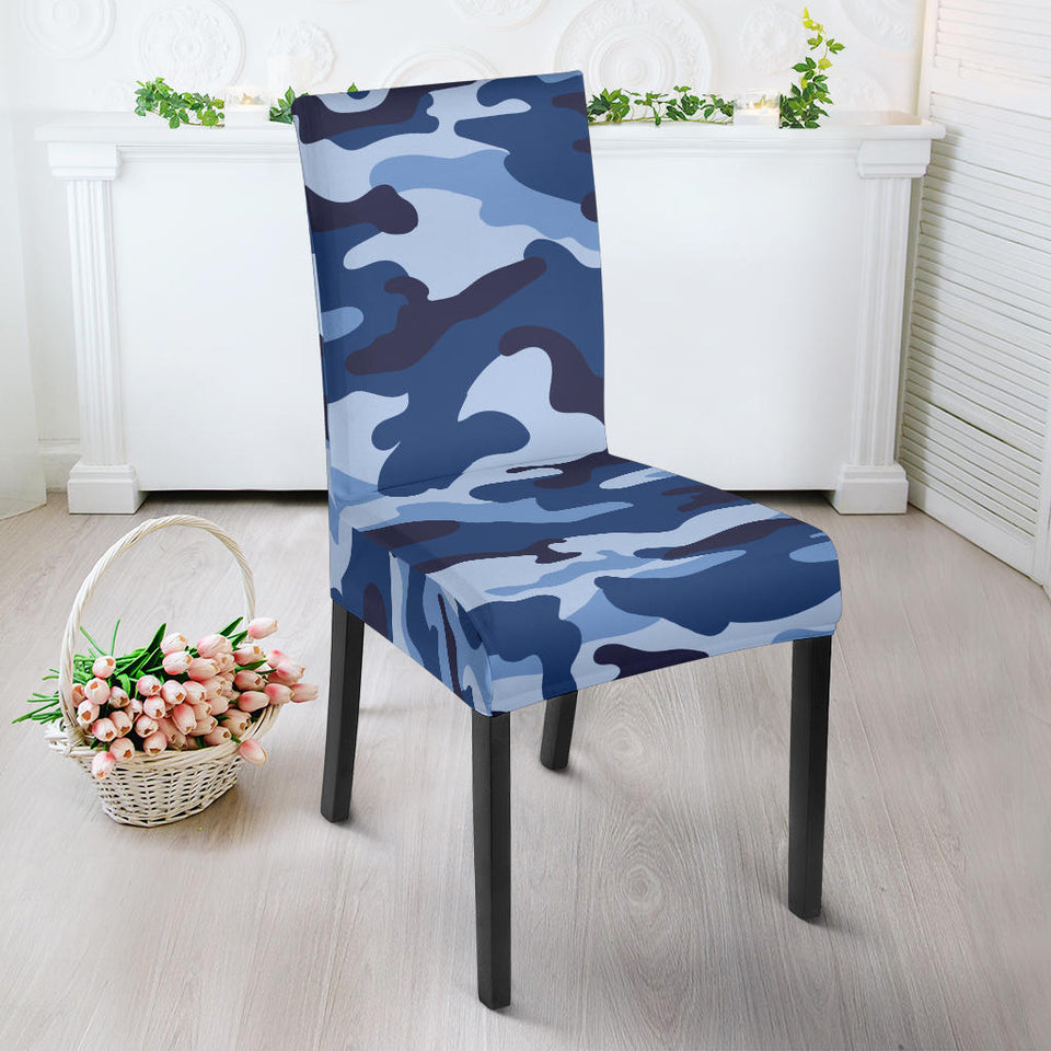 Blue Camo Camouflage Pattern Dining Chair Slipcover