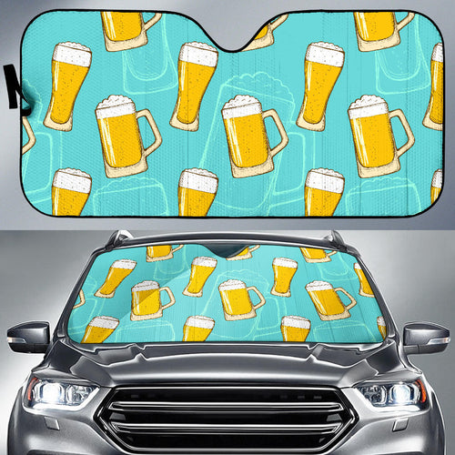 Beer Pattern Green Background Car Sun Shade