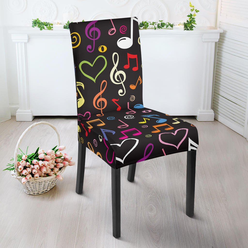 Music Notes Pattern Print Design 02 Dining Chair Slipcover