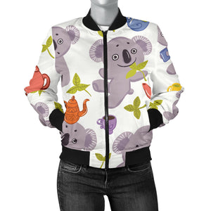 Cute Koalas Teapots Tea Women'S Bomber Jacket