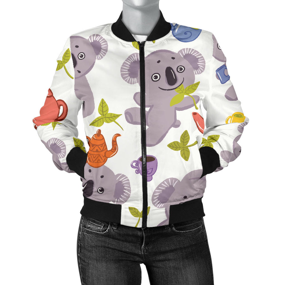 Cute Koalas Teapots Tea Women'S Bomber Jacket
