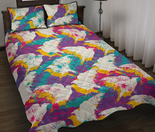 Colorful crow illustration pattern Quilt Bed Set