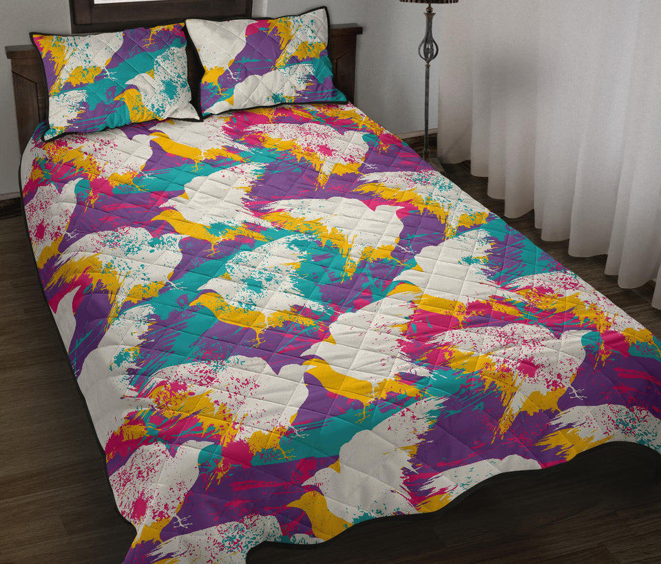 Colorful crow illustration pattern Quilt Bed Set