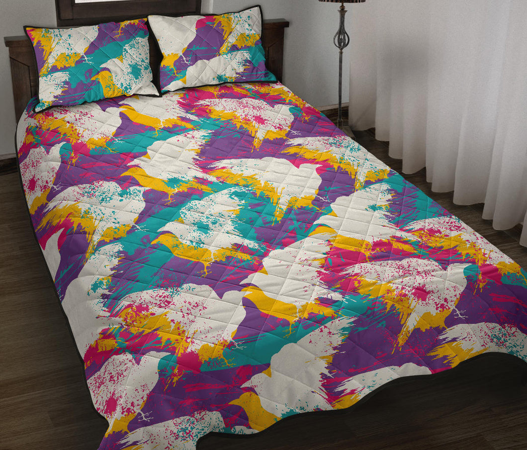 Colorful crow illustration pattern Quilt Bed Set