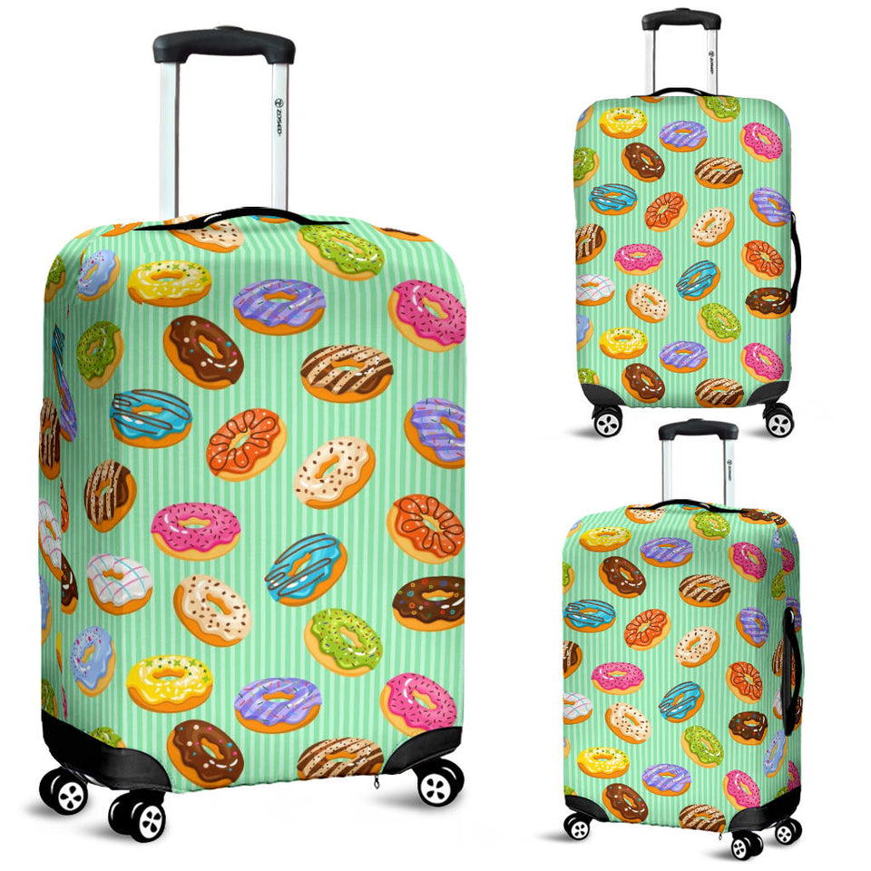 Colorful Donut Pattern Green Background Luggage Covers
