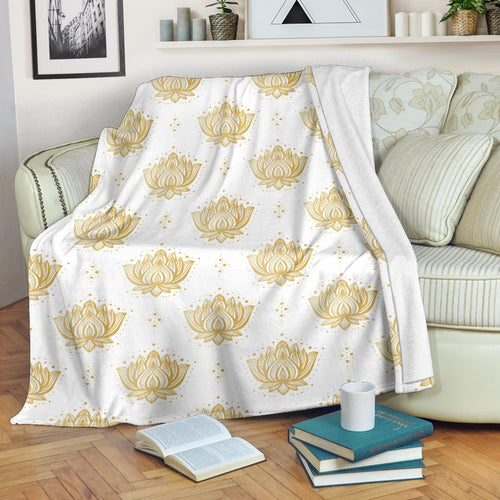 Gold Ornamental Lotue Waterlily Symbol Pattern Premium Blanket