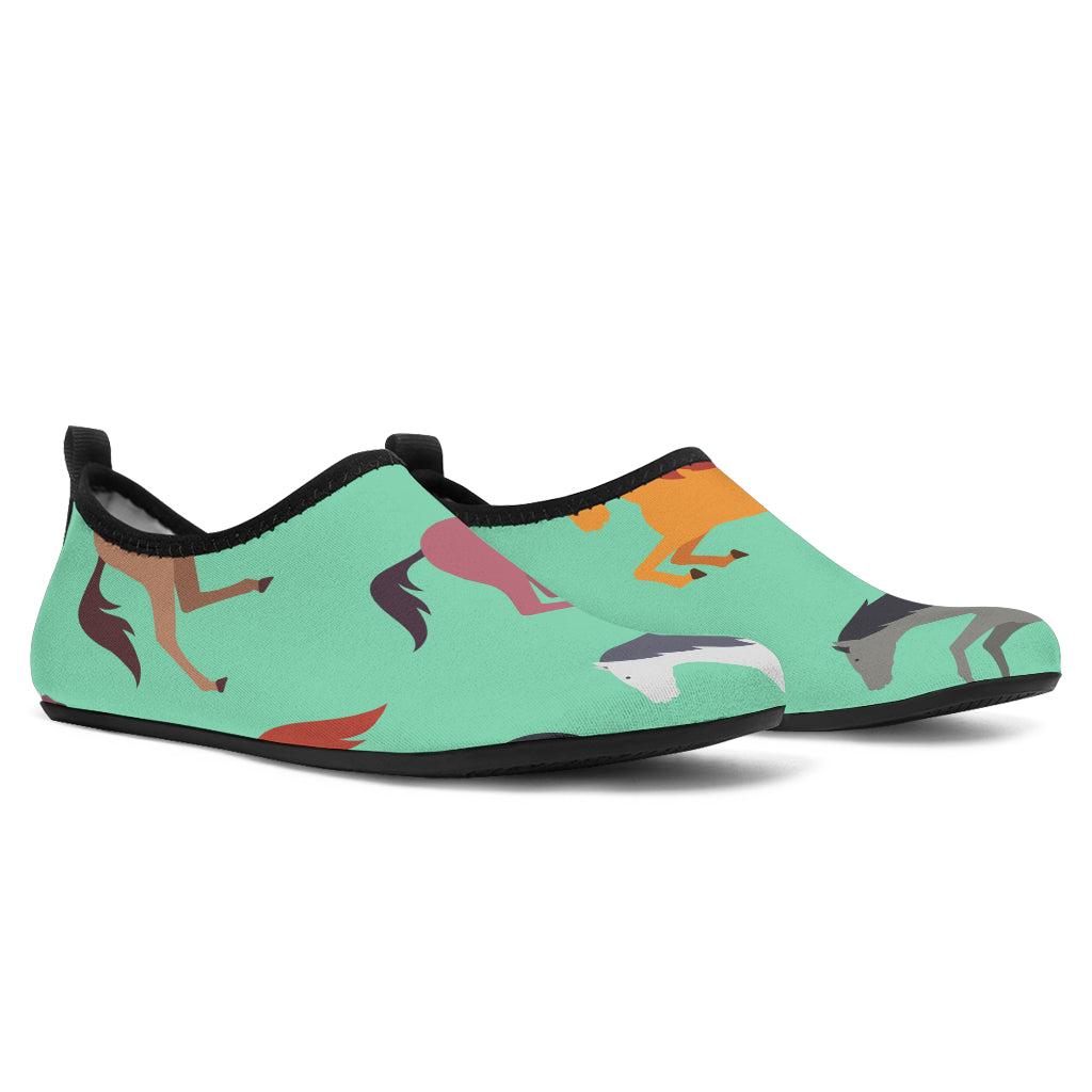 Colorful Horses Pattern Aqua Shoes