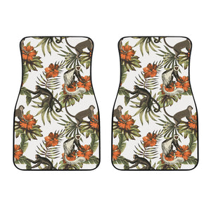 Monkey Red Hibiscus Flower Palm Leaves Floral Pattern Front Car Mats