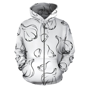 Garlic Pattern Black White Zip Up Hoodie