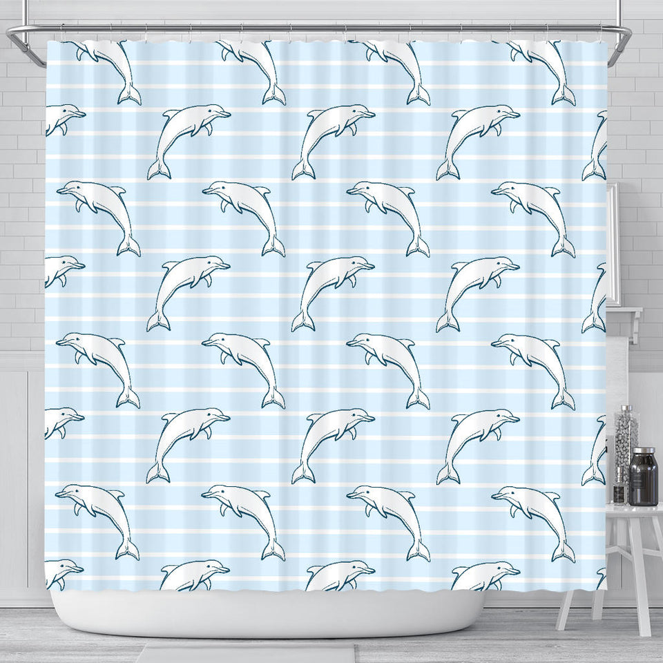 Dolphin Blue Striped Background Shower Curtain Fulfilled In US