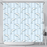 Dolphin Blue Striped Background Shower Curtain Fulfilled In US