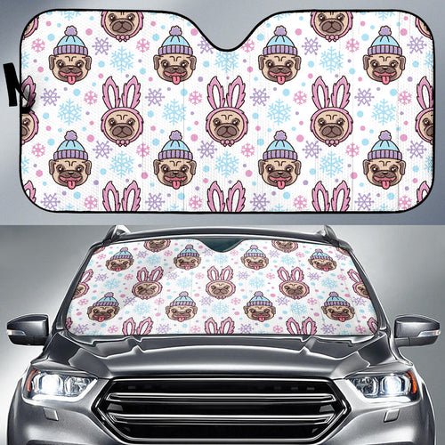 Cute Pug Hat Rabbit Costume Pattern Car Sun Shade