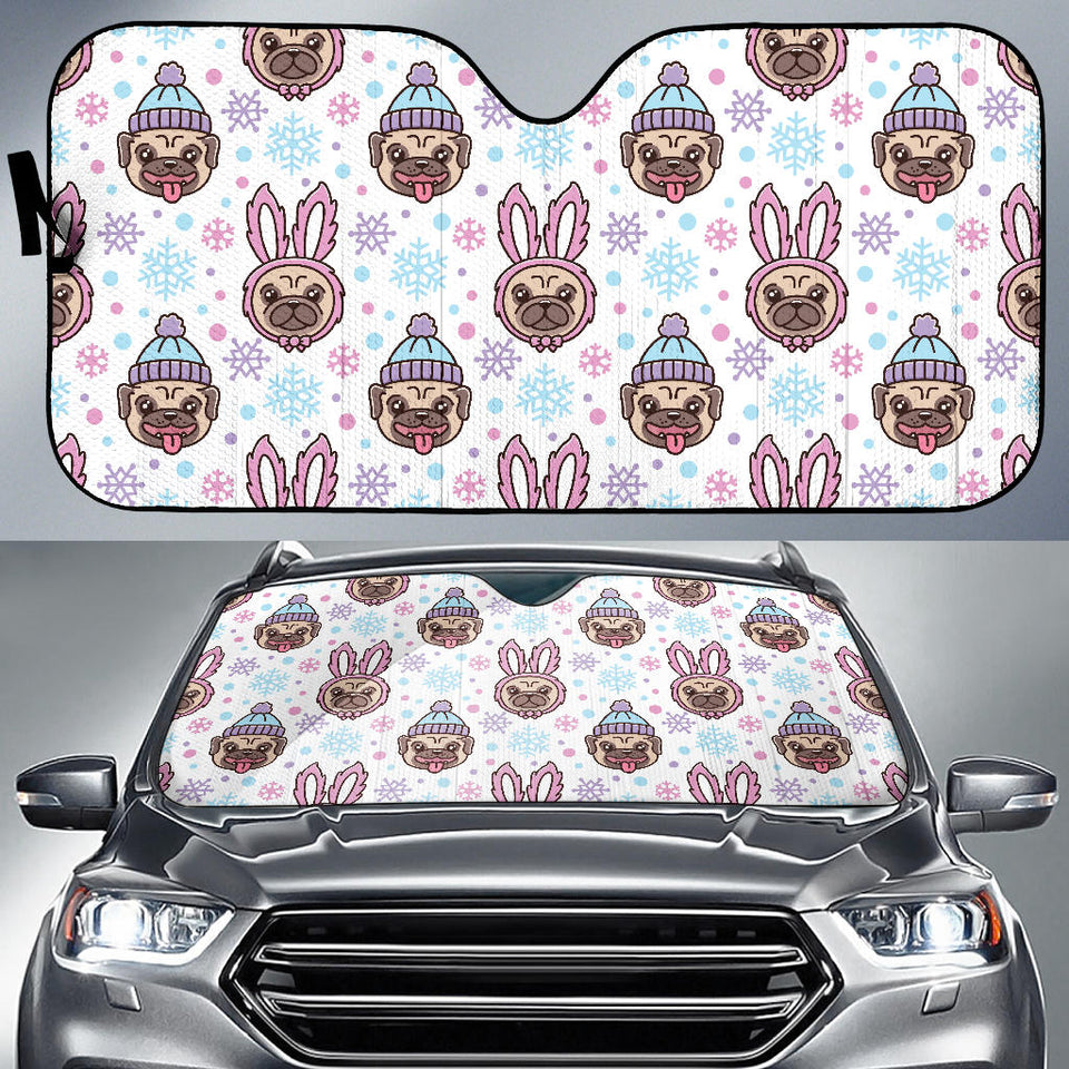 Cute Pug Hat Rabbit Costume Pattern Car Sun Shade