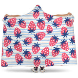 Strawberry Pattern Blue Lines Background Hooded Blanket