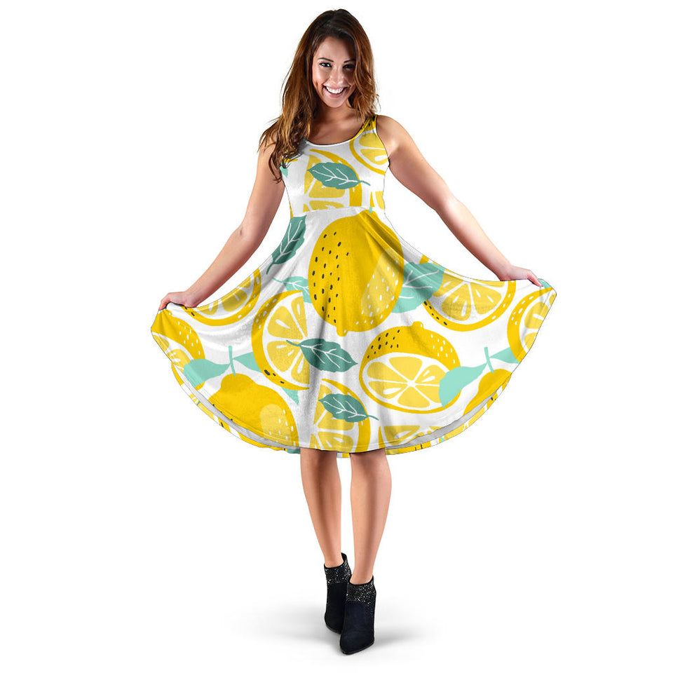Lemon Design Pattern Sleeveless Midi Dress