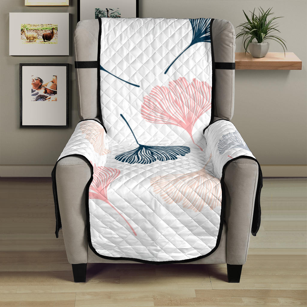 Black Gray Cream coral ginkgo leaves pattern Chair Cover Protector