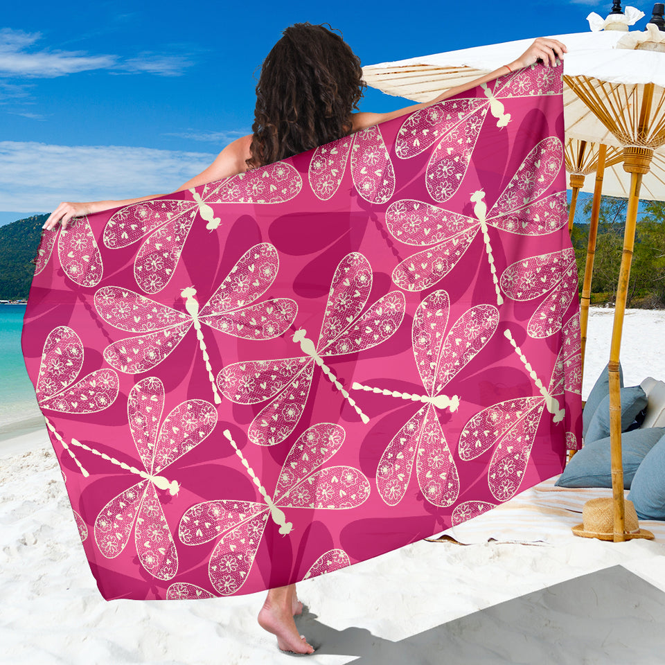 Beautiful Dragonfly Pink Background Sarong