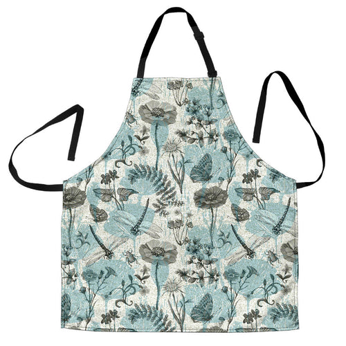 Dragonfly Butterfly Plants Insect Flower Vintage Style Pattern Adjustable Apron