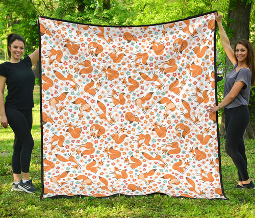 Squirrel Pattern Print Design 05 Premium Quilt