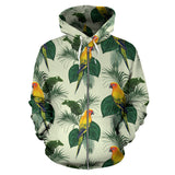 Beautiful Parrot Palm Leaves Pattern Zip Up Hoodie