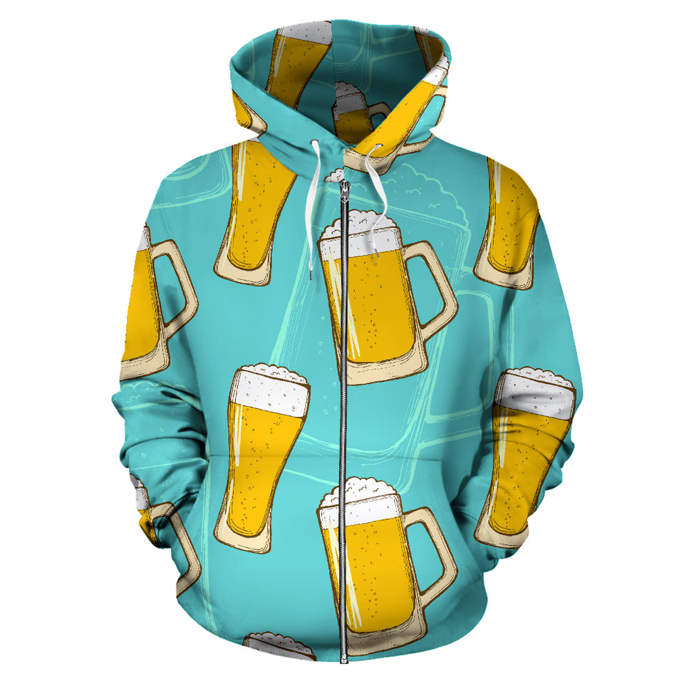 Beer Pattern Green Background Zip Up Hoodie
