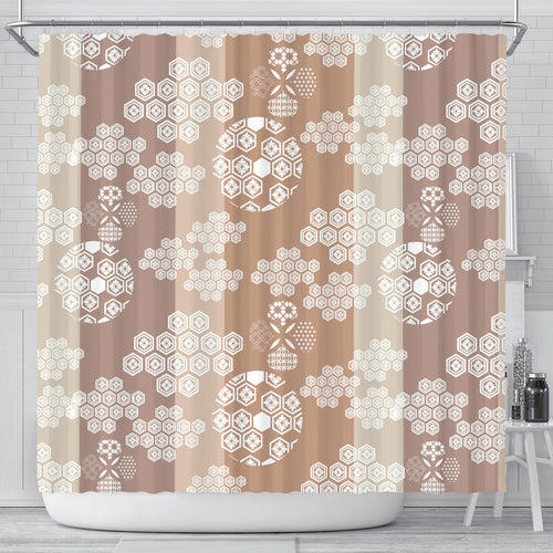 Beautiful Hexagon Japanese  Pattern Shower Curtain Fulfilled In US