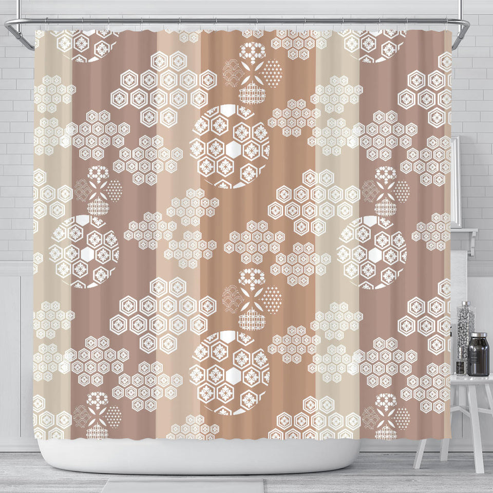 Beautiful Hexagon Japanese  Pattern Shower Curtain Fulfilled In US