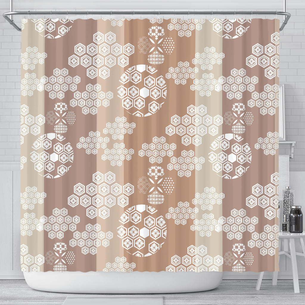 Beautiful Hexagon Japanese  Pattern Shower Curtain Fulfilled In US
