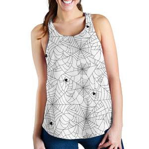 Spider web cobweb pattern white background Women Racerback Tank Top