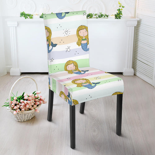 Cute Hand Drawn Mermaid Dining Chair Slipcover
