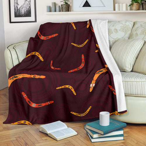 Boomerang Australian Aboriginal Ornament Circle Black Background Premium Blanket