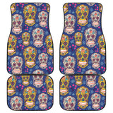 Sugar Skull Flower Pattern Front And Back Car Mats