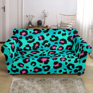 Green Leopard Skin Print Pattern Loveseat Couch Slipcover